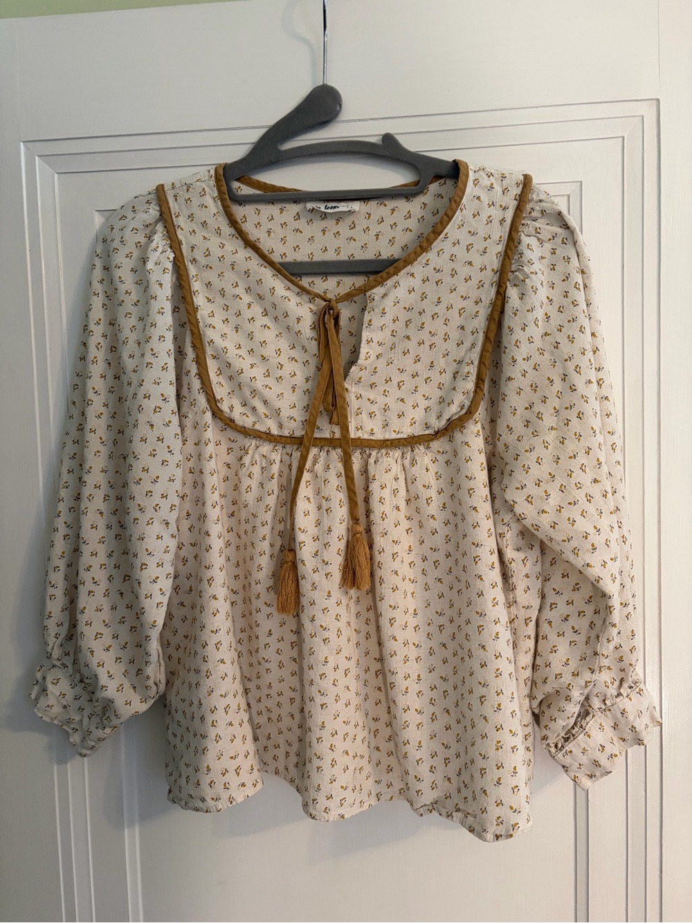 In Bloom Cream Floral Peasant Blouse with Mustard Trim